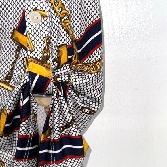 D.N.A Couture Womens 1X Chain & Stripe Print Blouse With Button Accents Long Sle - Picture 6 of 10